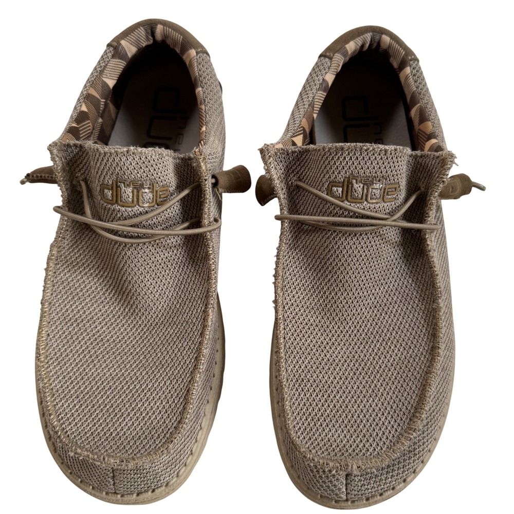 Hey Dude Wally Sox Men's 10 Beige Tan Knit Slip On Loafer Shoes 110350500 - Picture 2 of 9